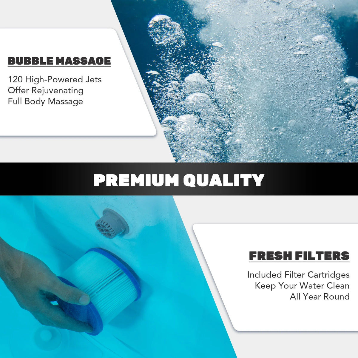 Blue PVC Inflatable Spa Tub with Heater & 120 Massaging Jets G33859