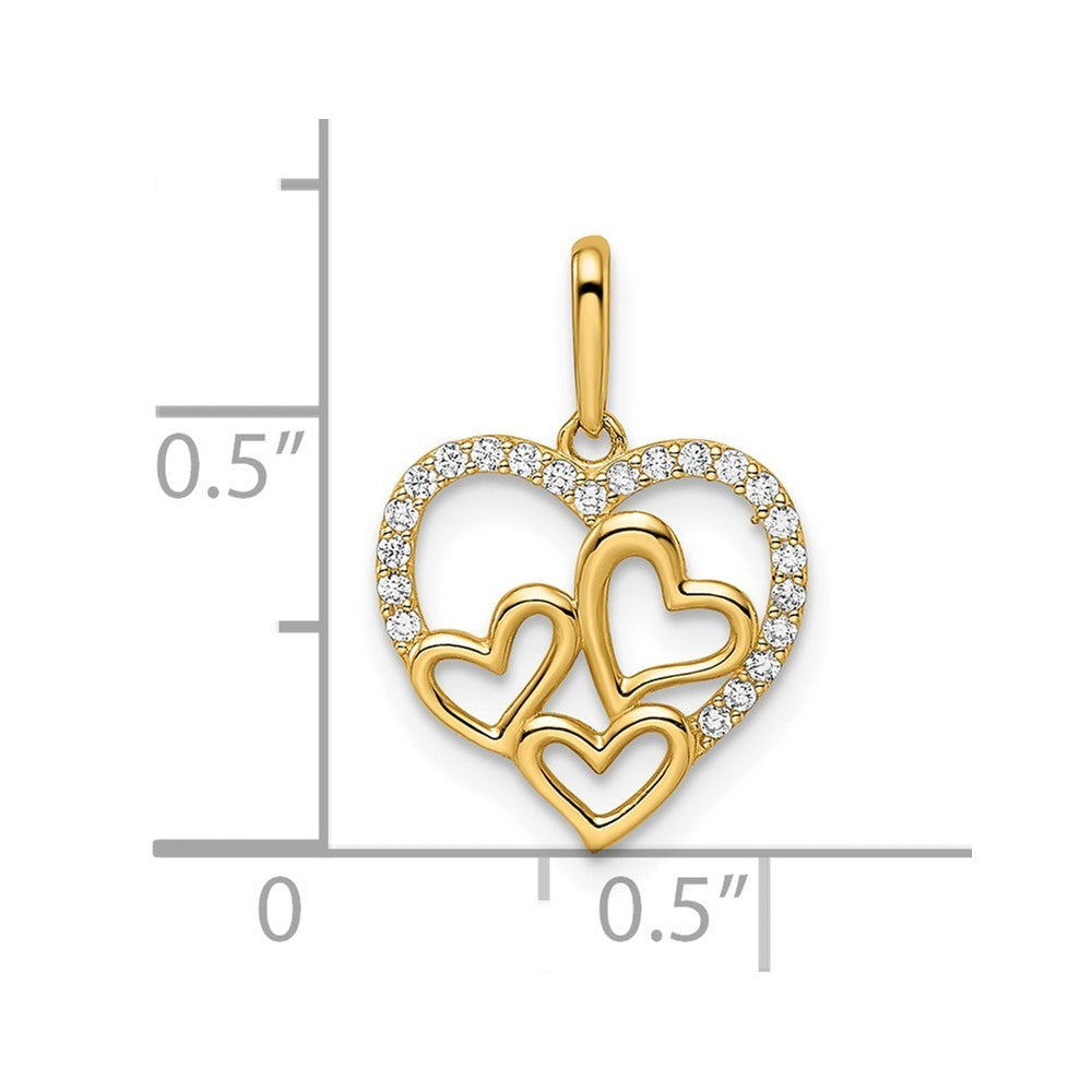 14k Gold CZ Cubic Zirconia Simulated Diamond Hearts Pendant Necklace 12mm Wide 1mm Thick J256808