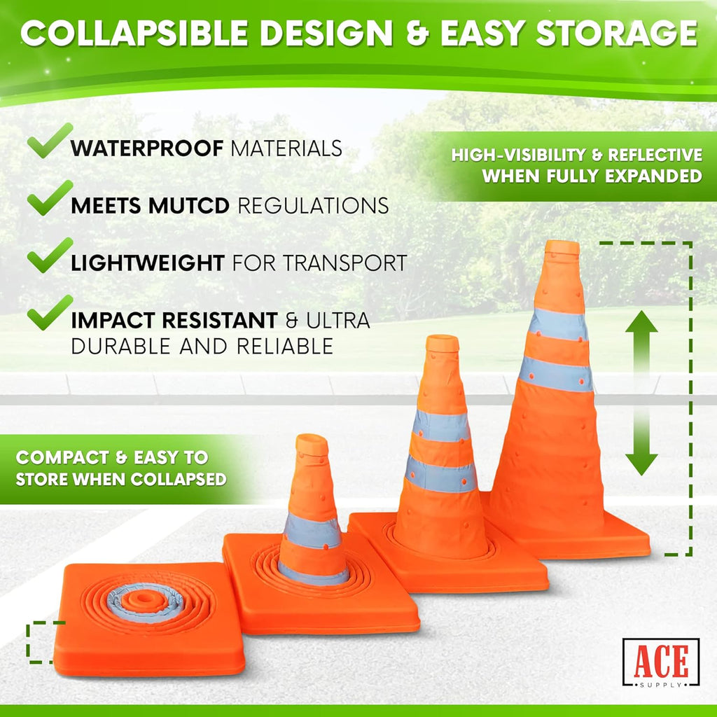 Collapsible Orange Traffic Cones 18 Inch 24 Pack M269