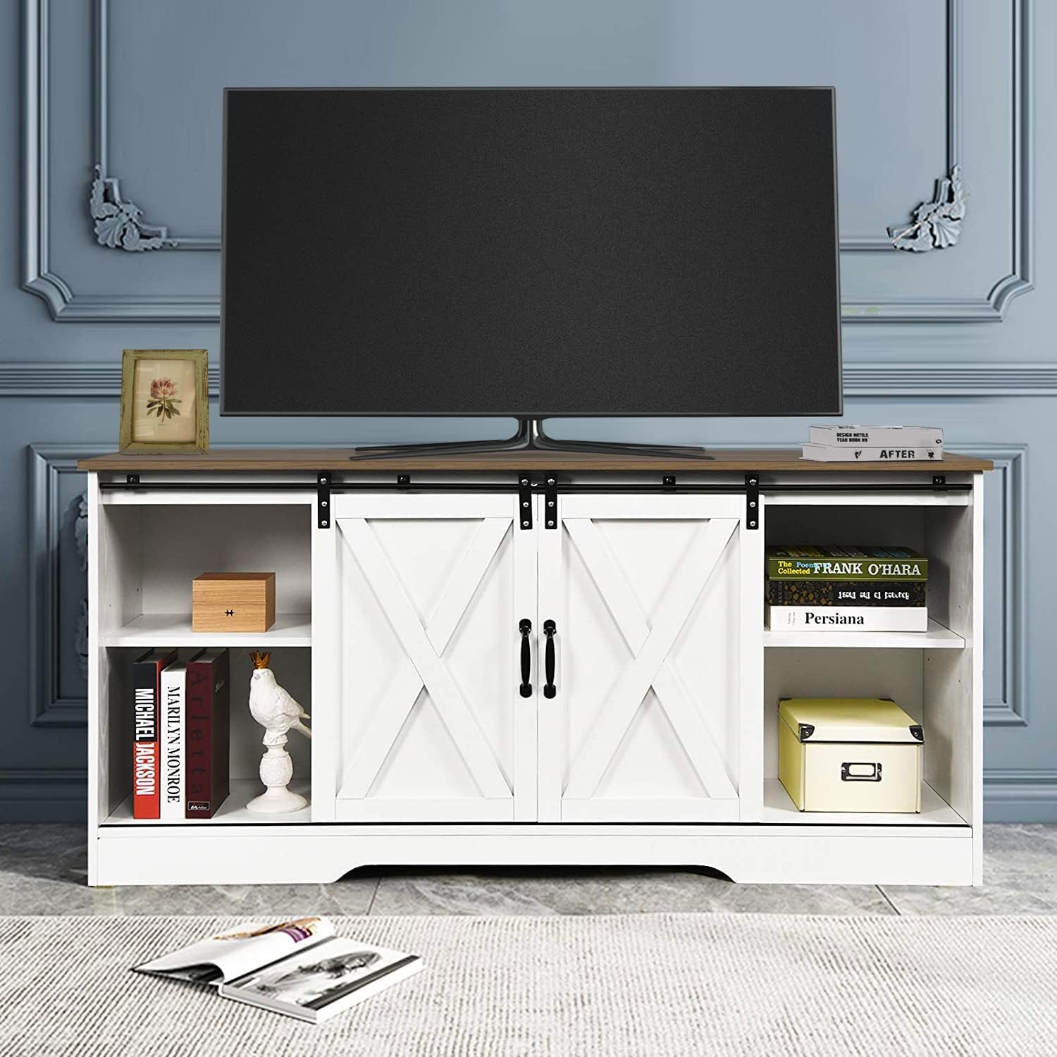 Espresso TV Stand with Sliding Barn Door Entertainment Center C875