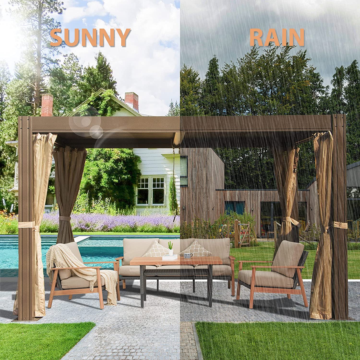 Louvered Pergola with Mosquito Netting R6791