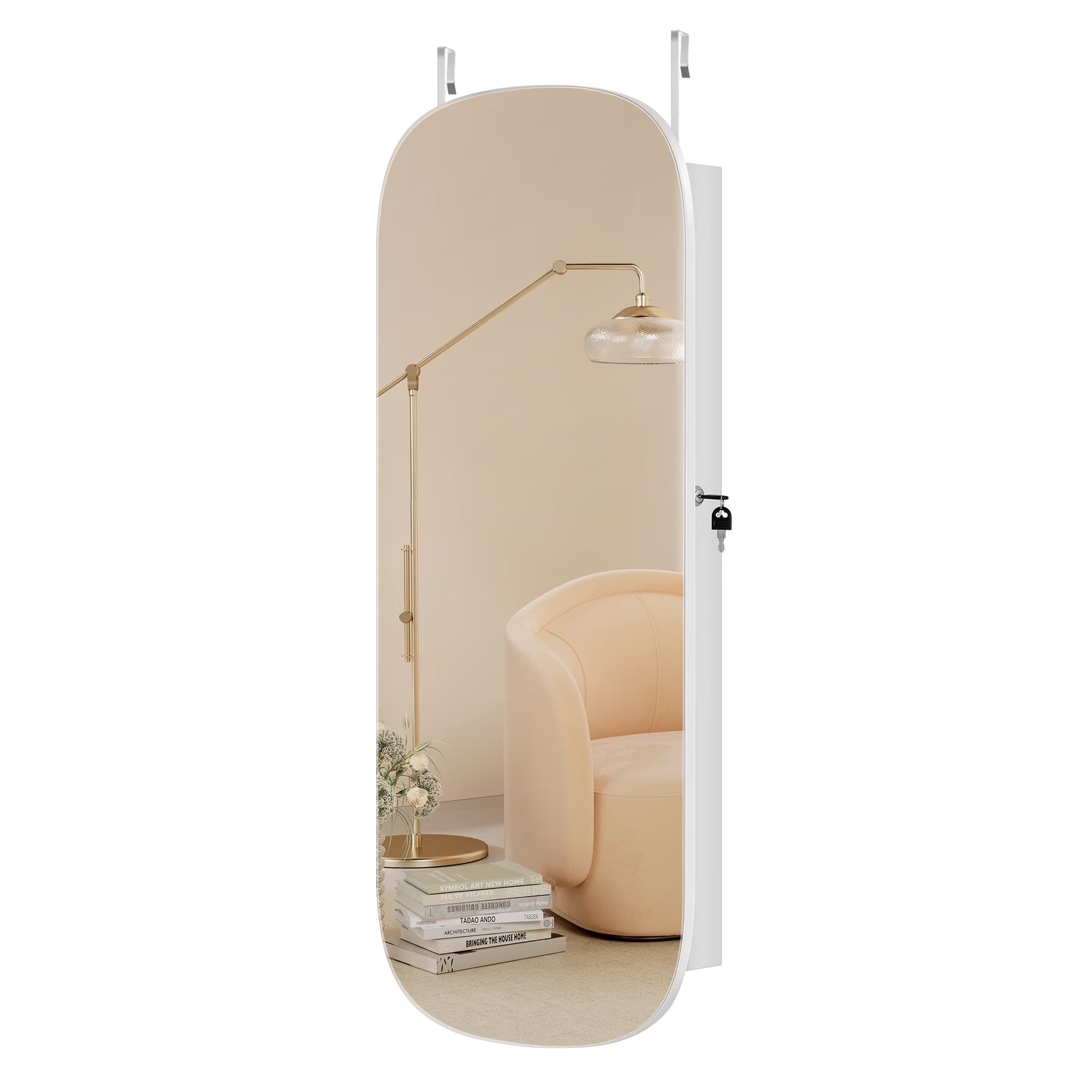 White Lockable Wall Mounted Jewelry Cabinet with Mirror Y47050