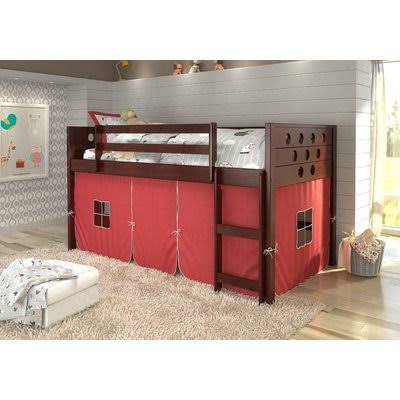 Twin Low Loft Bed Tent Red Dark Cappuccino G69692