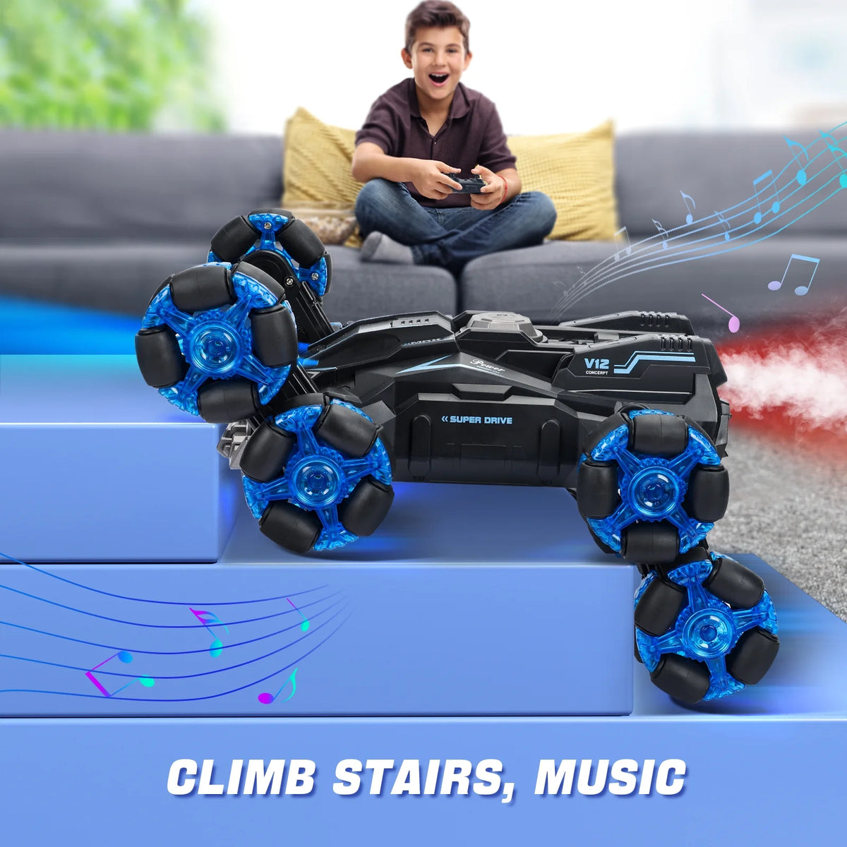 Blue Eight Wheel Remote Control Stunt Car C516