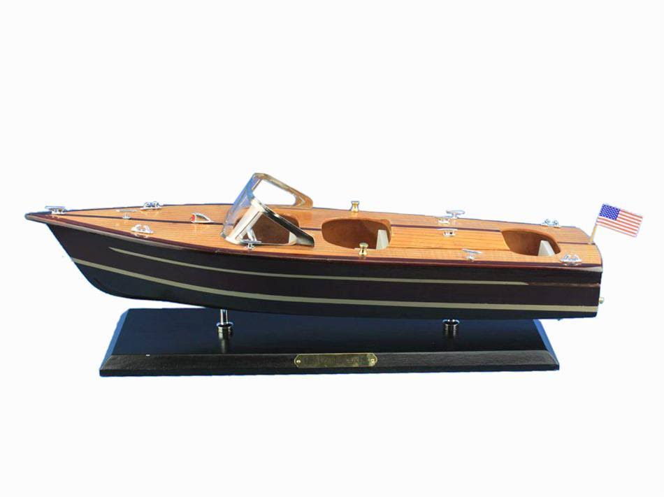 Wooden Chris Craft Triple Cockpit Model Speedboat 20x22 E368
