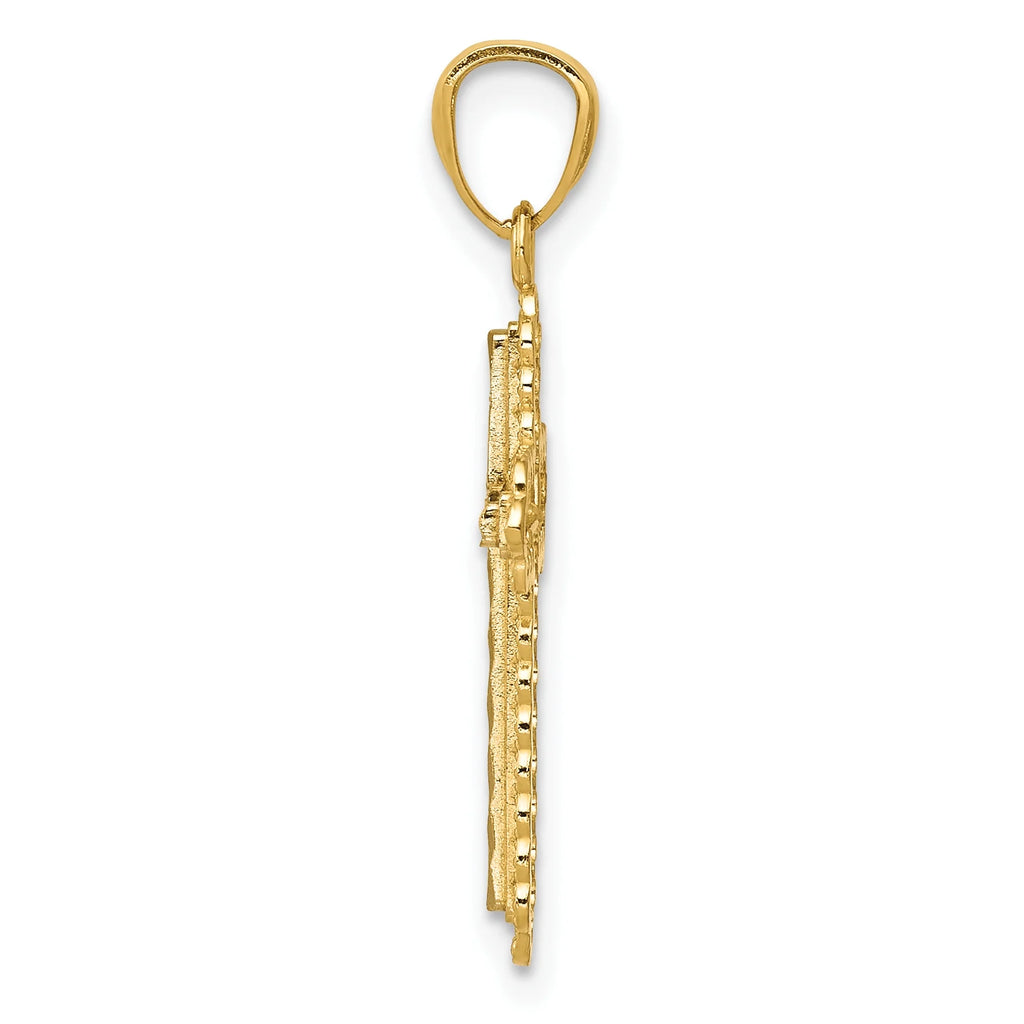 14K Two-Tone Gold Rhodium Plated Diamond Cut Cross Pendant with 14K Yellow Gold Rope Chain 16" M865