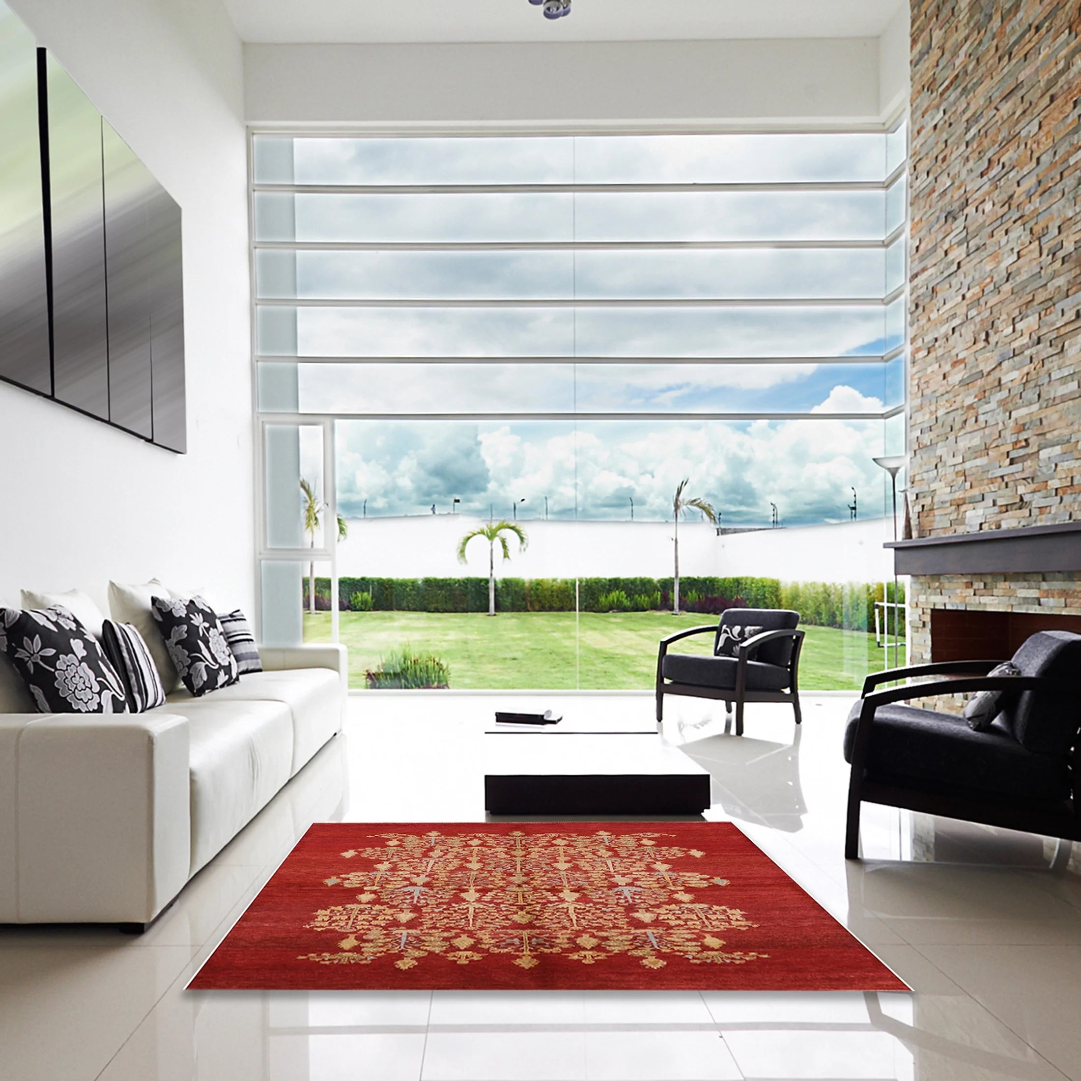 Red Oriental Rectangle Area Rug M5072