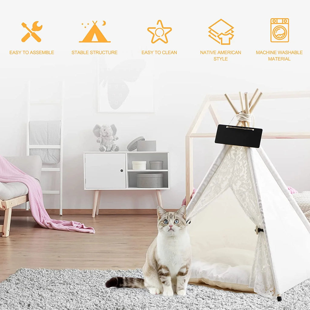 Pet Teepee Tent with Luxury Cushion, L, Washable T162