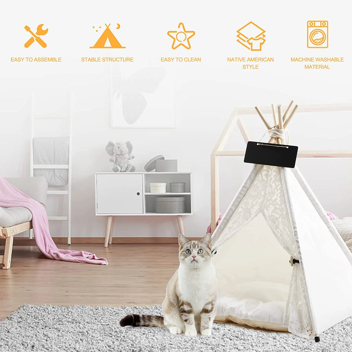 Pet Teepee Tent with Luxury Cushion, L, Washable T162