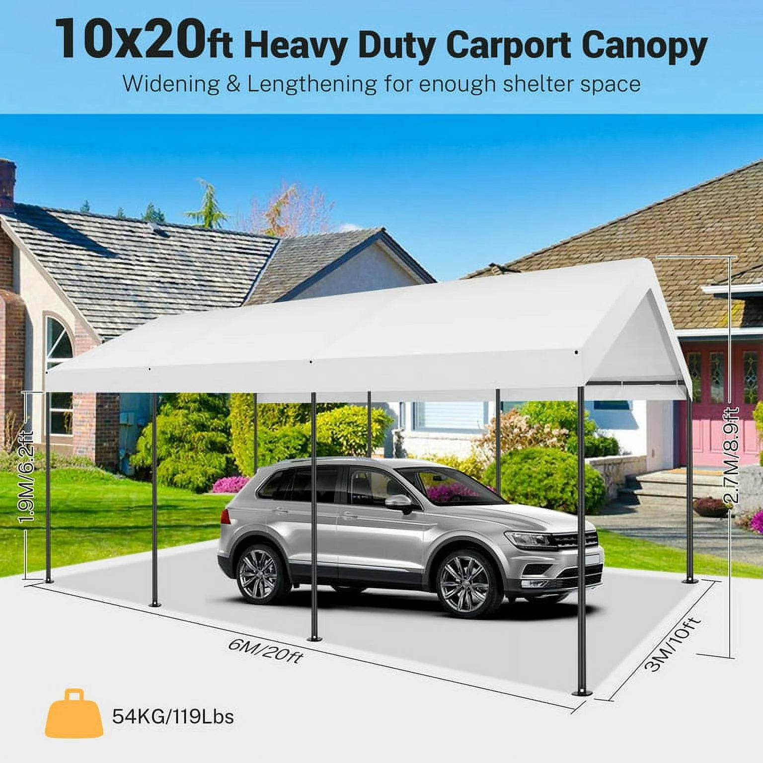 10x20ft Heavy Duty Double-Layer Waterproof Steel Frame Carport Canopy B7311