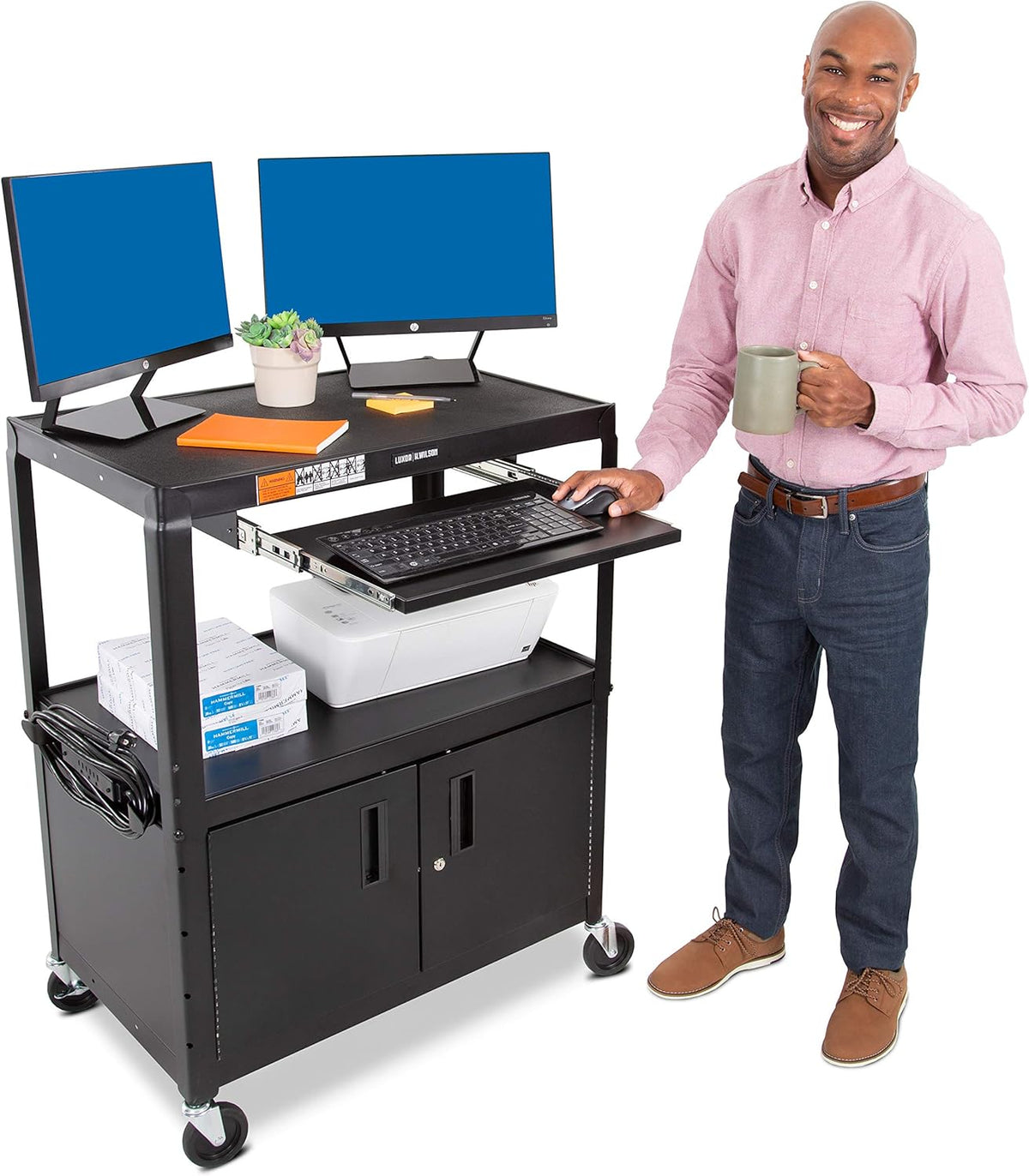 Black Extra Wide AV Cart with Locking Cabinet E277692