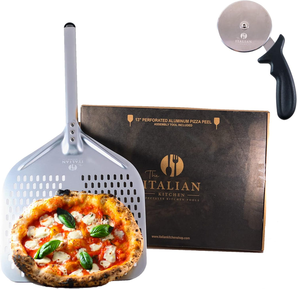 13" Perforated Pizza Peel & 4" Pizza Cutter Wheel Pack of 2 O14696