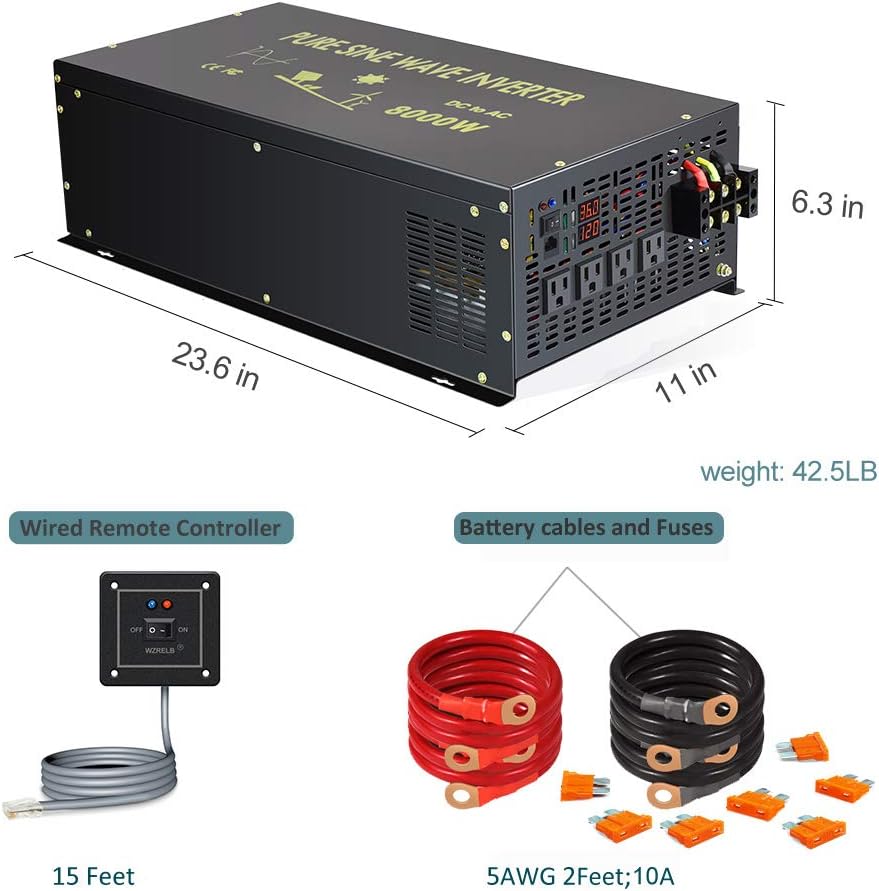 Pure Sine Wave Inverter 8000 Watt 24V DC to 120V AC E6577