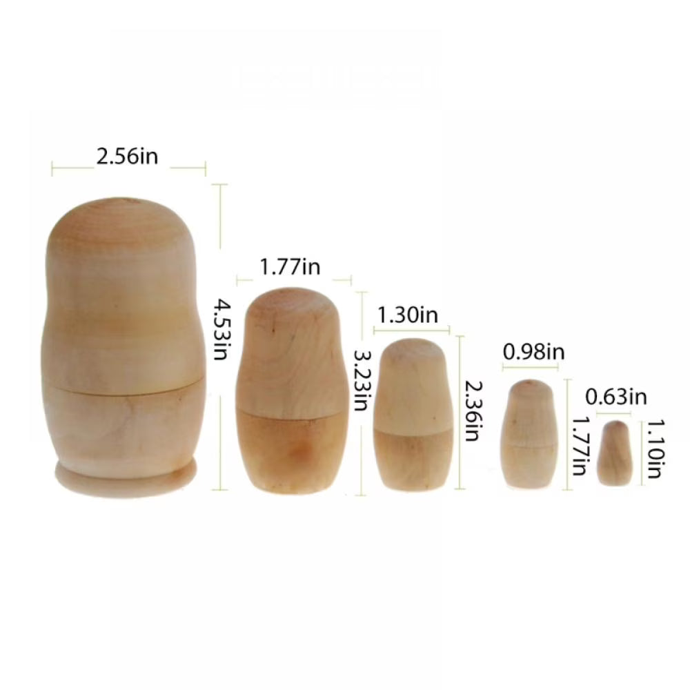 5pcs Unpainted Wooden Matryoshka Doll DIY Toy J1008