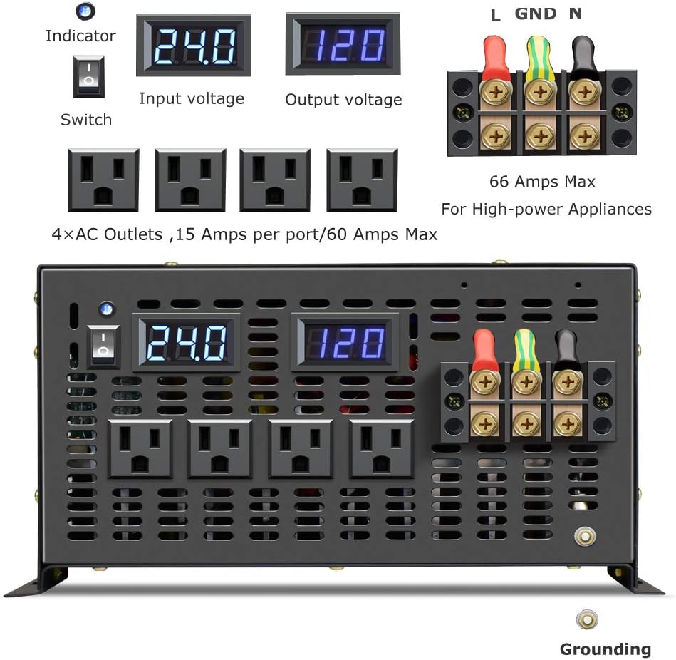 Pure Sine Wave Inverter 8000 Watt 24V DC to 120V AC E6577