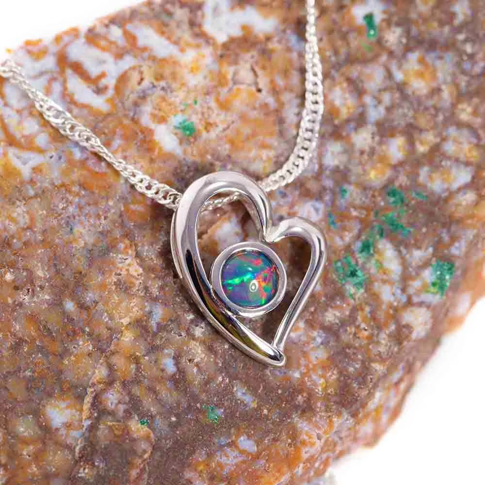 Sterling Silver Australian Black Opal Necklace T823
