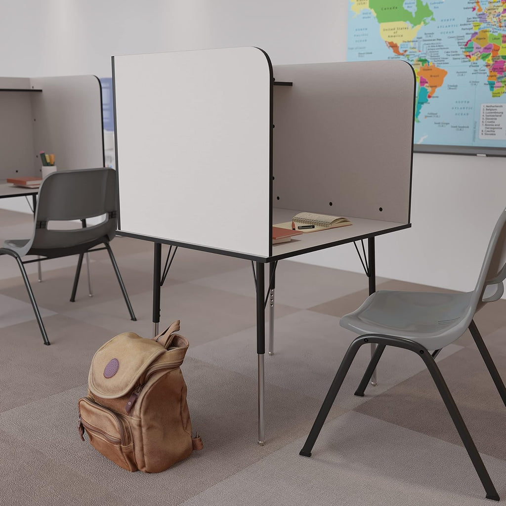 Double Wide Study Carrel with Adjustable Legs and Top Shelf in Nebula Grey Y962
