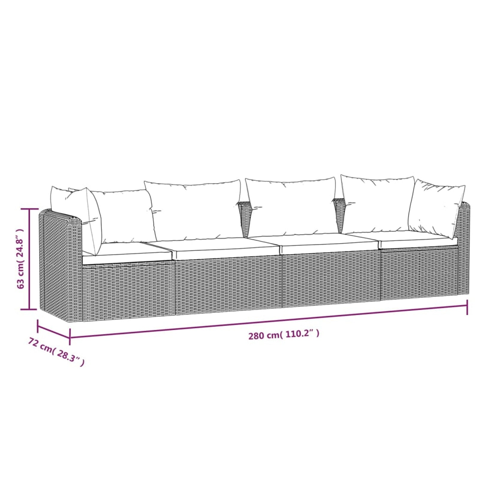 4 Piece Patio Sofa Set with Cushions Poly Rattan Black Q16074