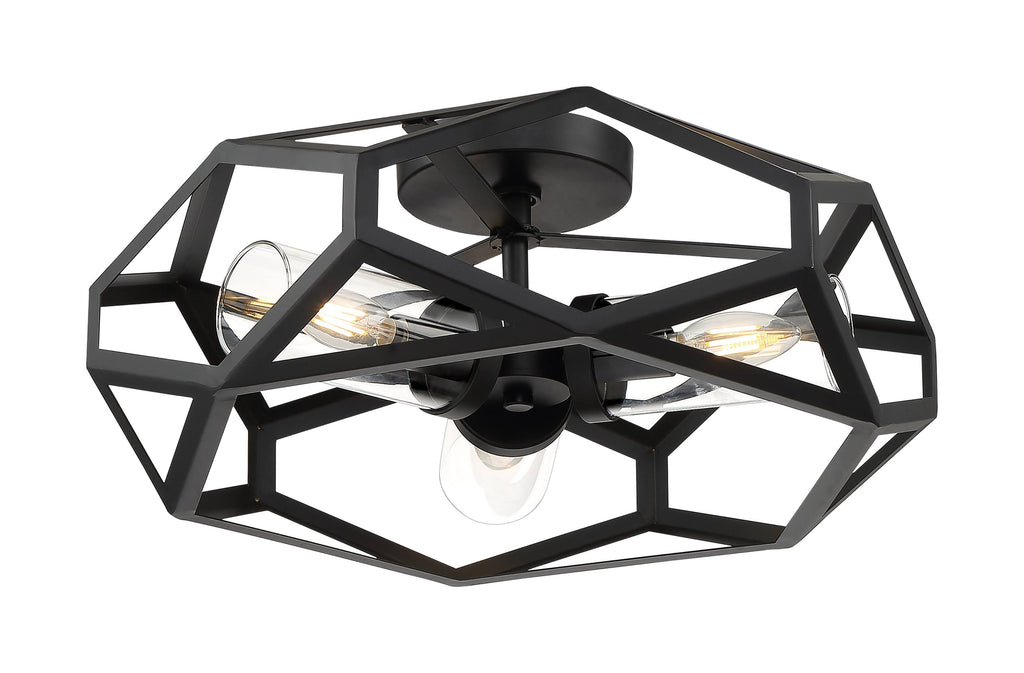 3 Light Flush Mount Fixture Black P358083