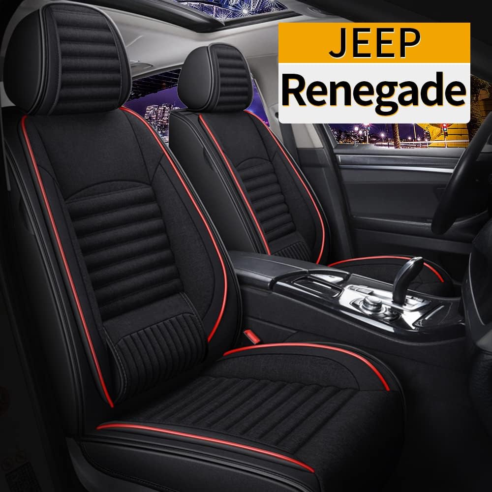 Red & Black Linen Car Seat Covers Full Set S393378