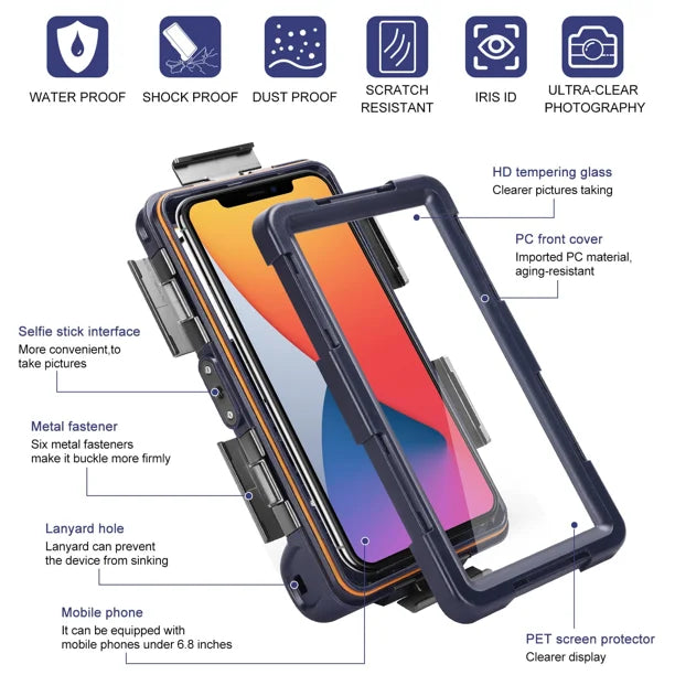 Waterproof Protective Case for Phones Up to 6.9 Inch with Lanyard M2887