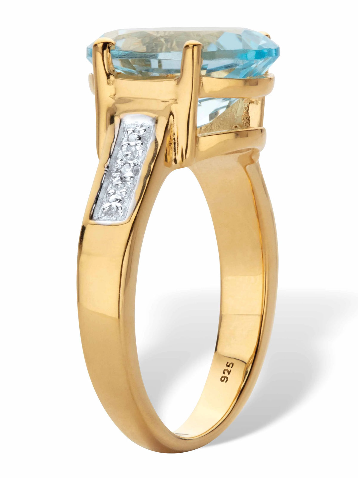 Oval-Cut Blue Topaz and Diamond Accent Two-Tone Ring 14k Gold-plated Sterling Silver E352995