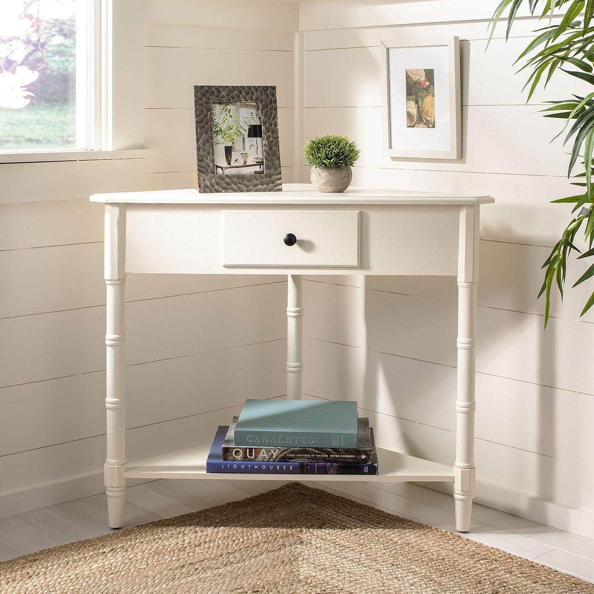 Distressed Black Corner Table P41690