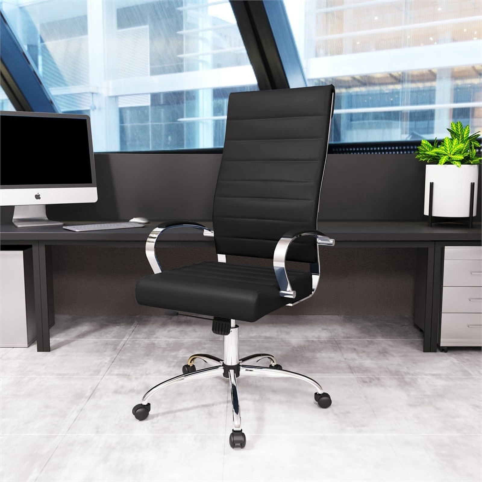 Black Leather High-Back Swivel Office Chair V6768