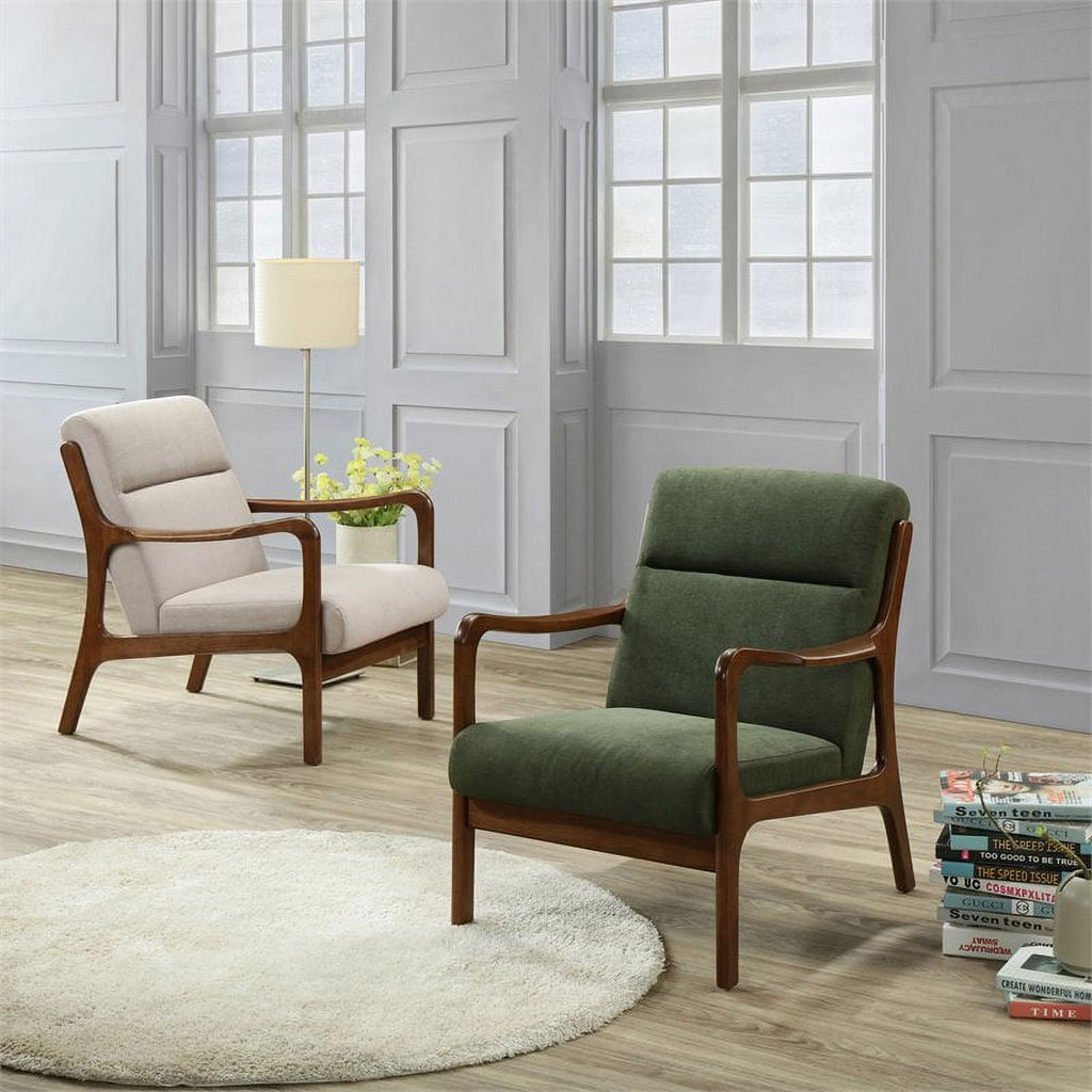 Mid-Century Fabric Arm Chair in Studio Dark Green/Dark Walnut W556325