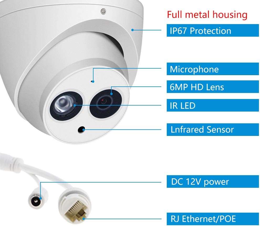 2 Pack POE IP Eyeball Dome Camera with Built-in MIC, IP67 D3286