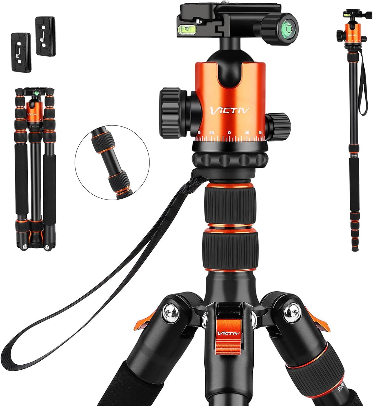 77" Compact Aluminum Tripod with 360 Degree Ball Head, Pack of 2 H197