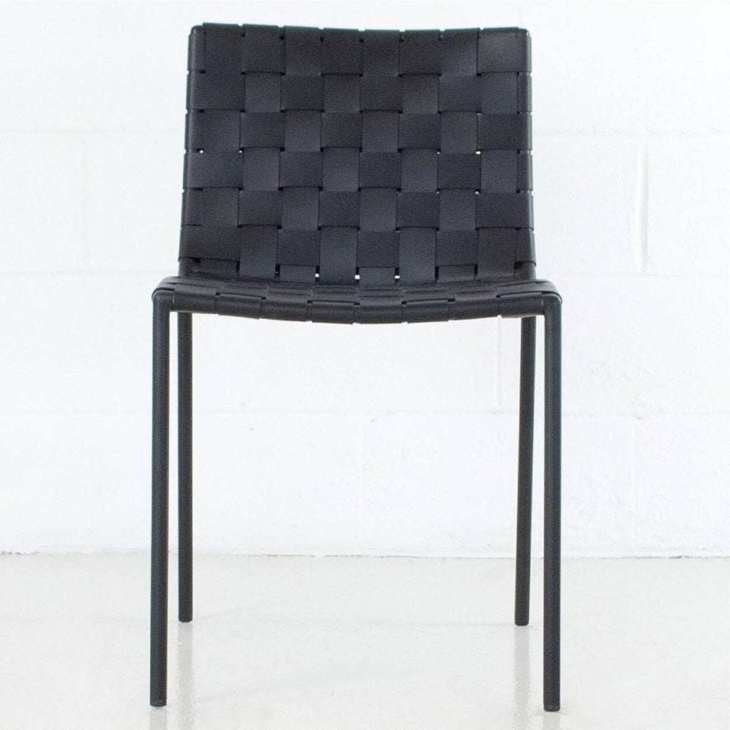 Black Leather Weave Dining Chair I387