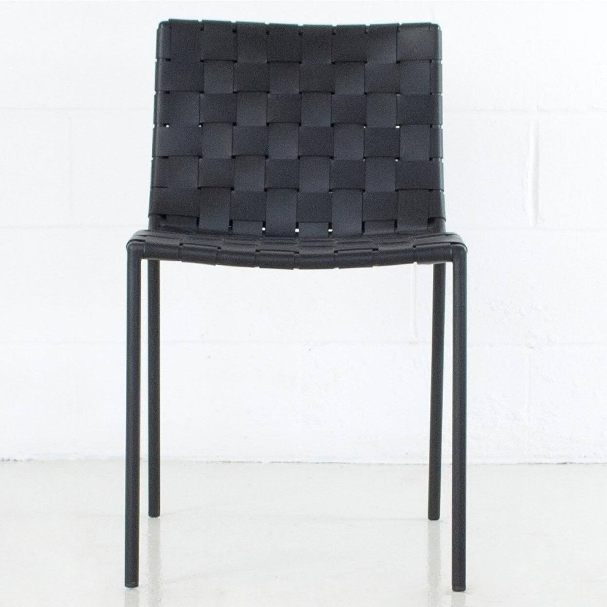 Black Leather Weave Dining Chair I387