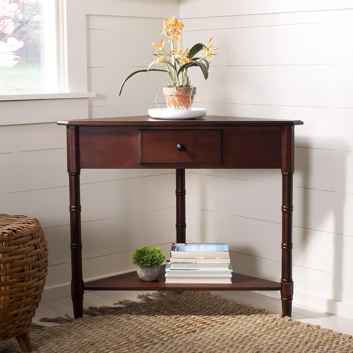 Distressed Black Corner Table P41690