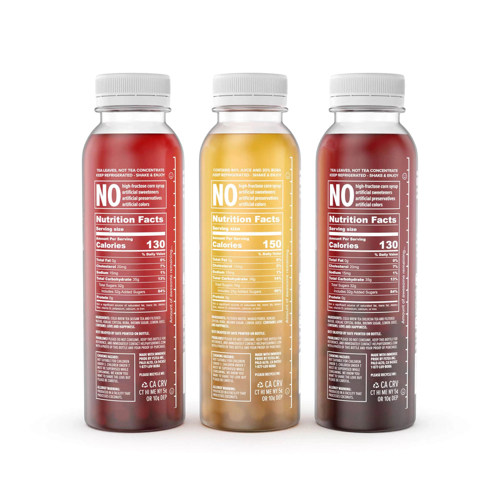Assam Black, Hojicha Green, Mango Juices with Crystal Boba, 6-Pack of 12oz Bottles J336542