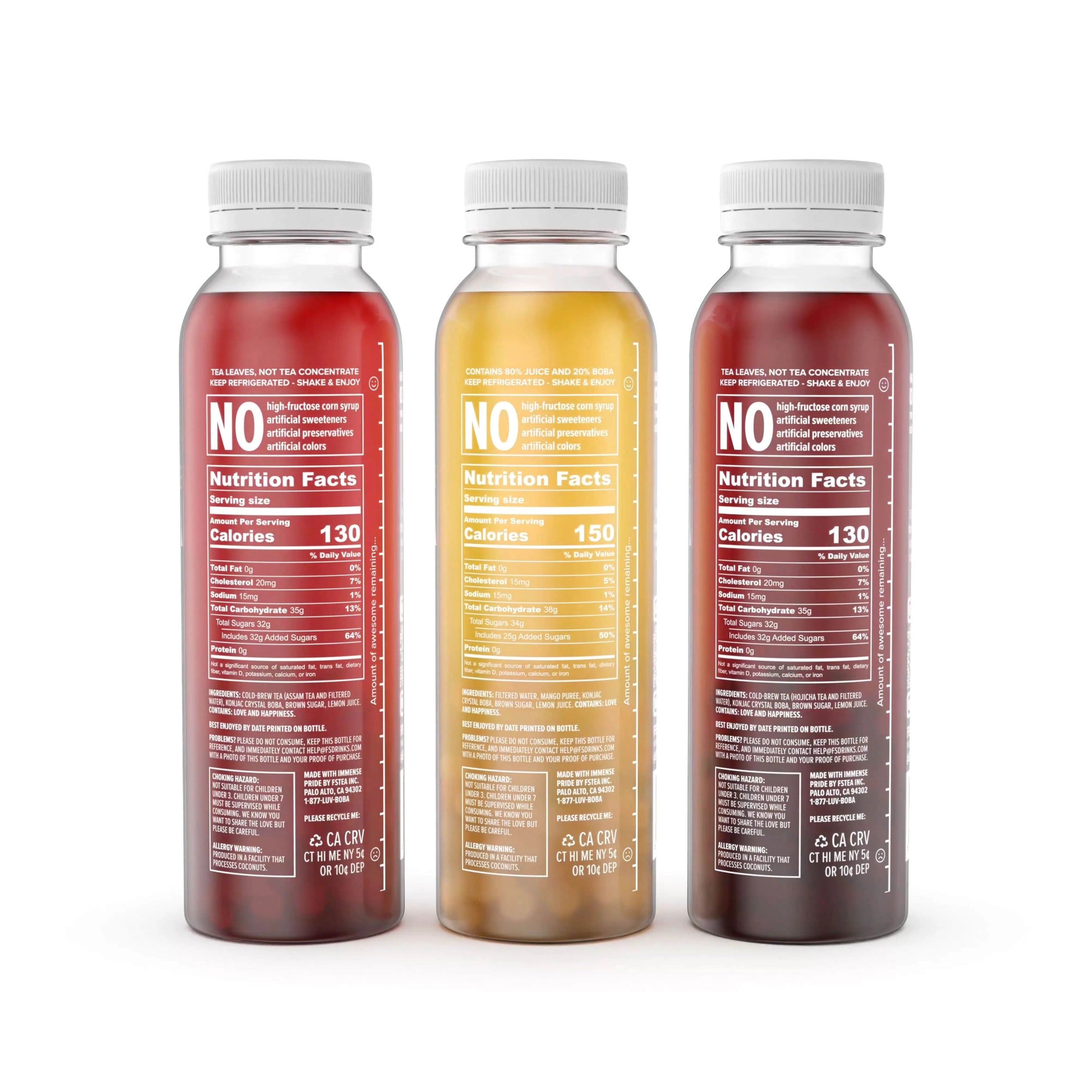 Assam Black, Hojicha Green, Mango Juices with Crystal Boba, 6-Pack of 12oz Bottles J336542