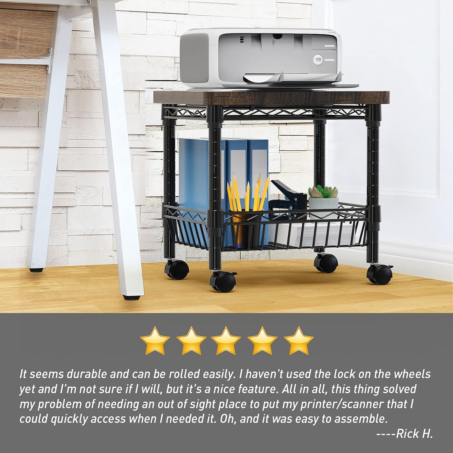 Printer Stand with Storage, Metal Printer Cart, Heavy Duty Printer Table U65409