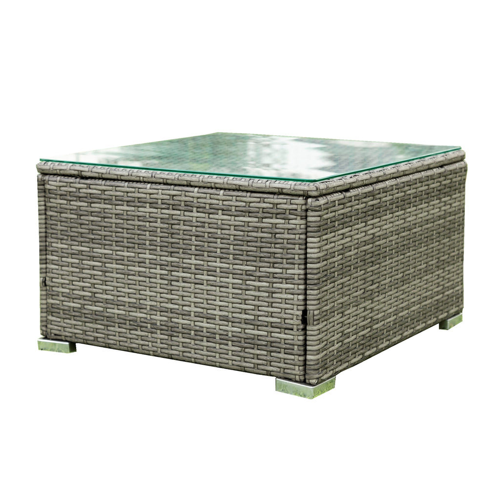 4 Pcs Patio Rattan Wicker Sectional Sofa Set with Glass Coffee Table and Storage Box A32211
