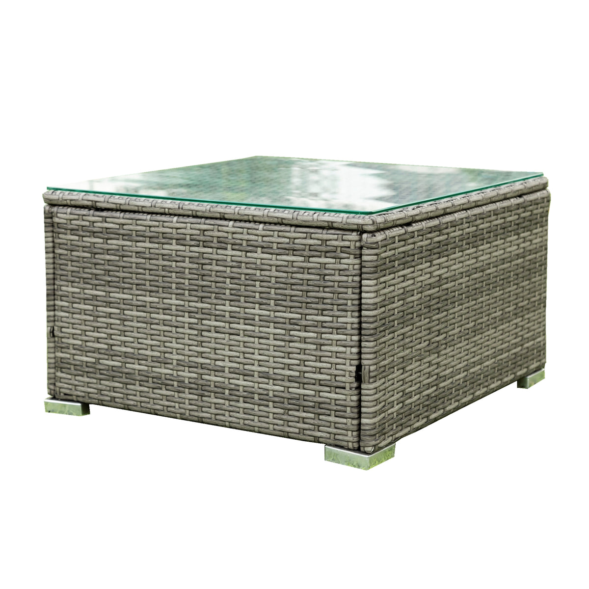 4 Pcs Patio Rattan Wicker Sectional Sofa Set with Glass Coffee Table and Storage Box A32211