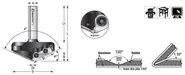 V-Groove Double Edge Folding Router Bit 3mm Tip Width x 2-1/8 Dia. x 15/32 x 1/2 inch V34352