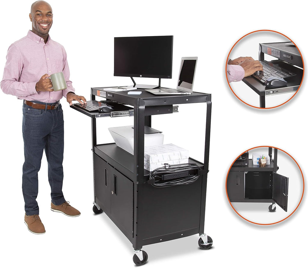 Black Extra Wide AV Cart with Locking Cabinet E277692