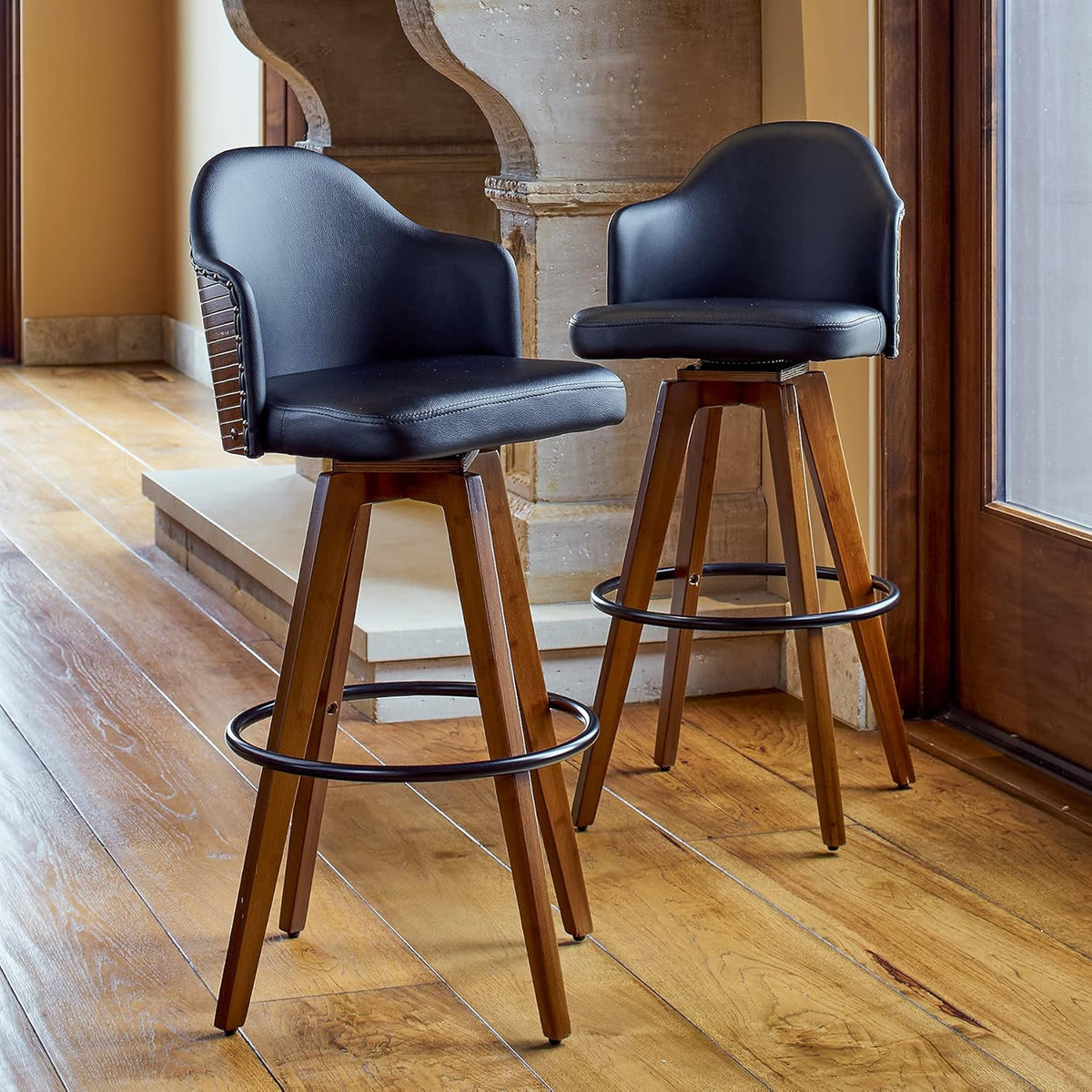 Set of 2 Swivel Bar Stools with Back Rest and Footrest A66624