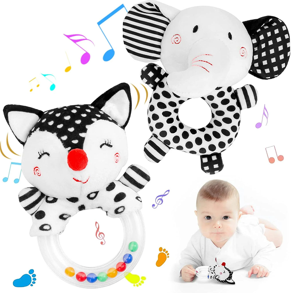 2PCS Black and White Soft Plush Baby Rattles L7612