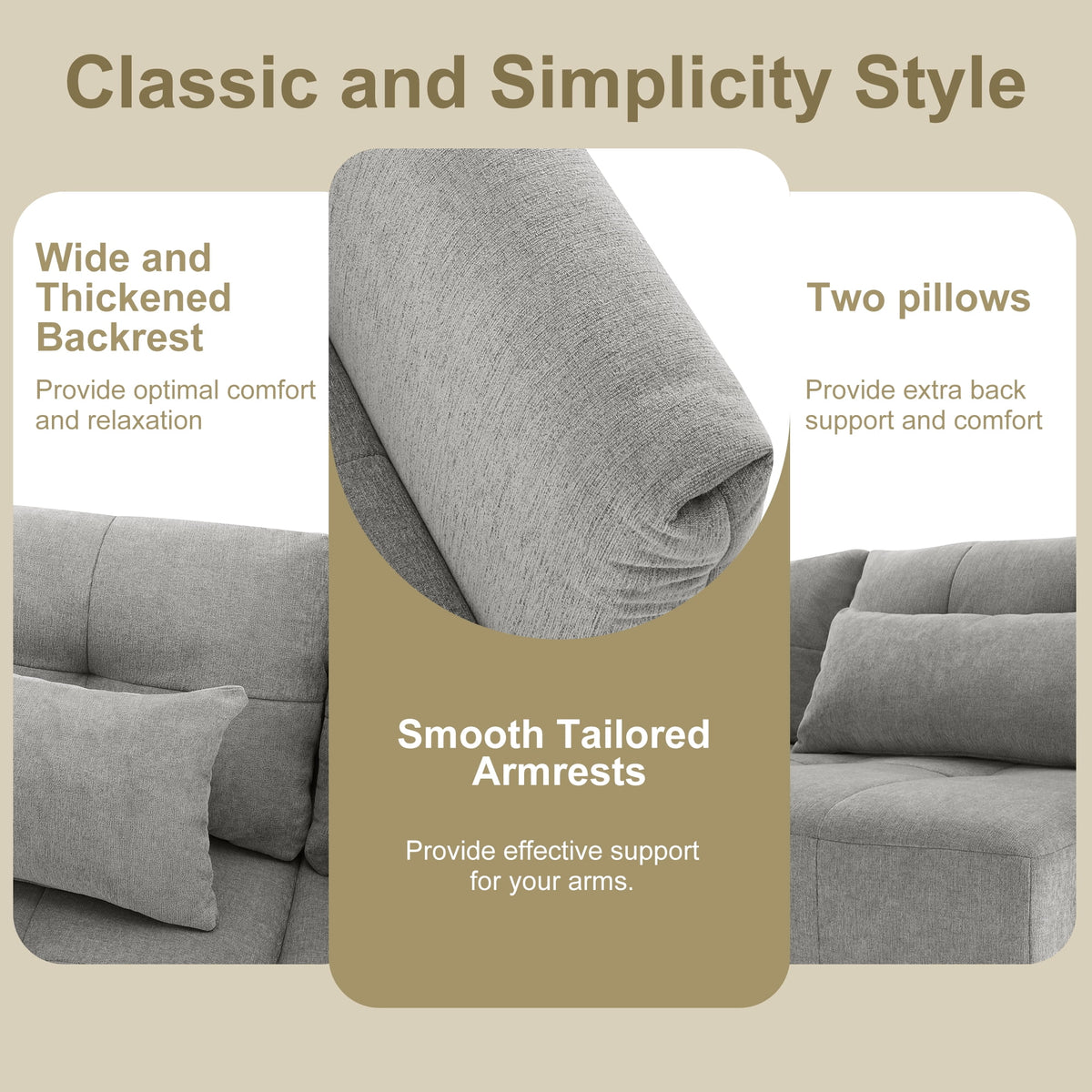 Grey Chenille Sectional Sofa with Convertible Ottoman W32256