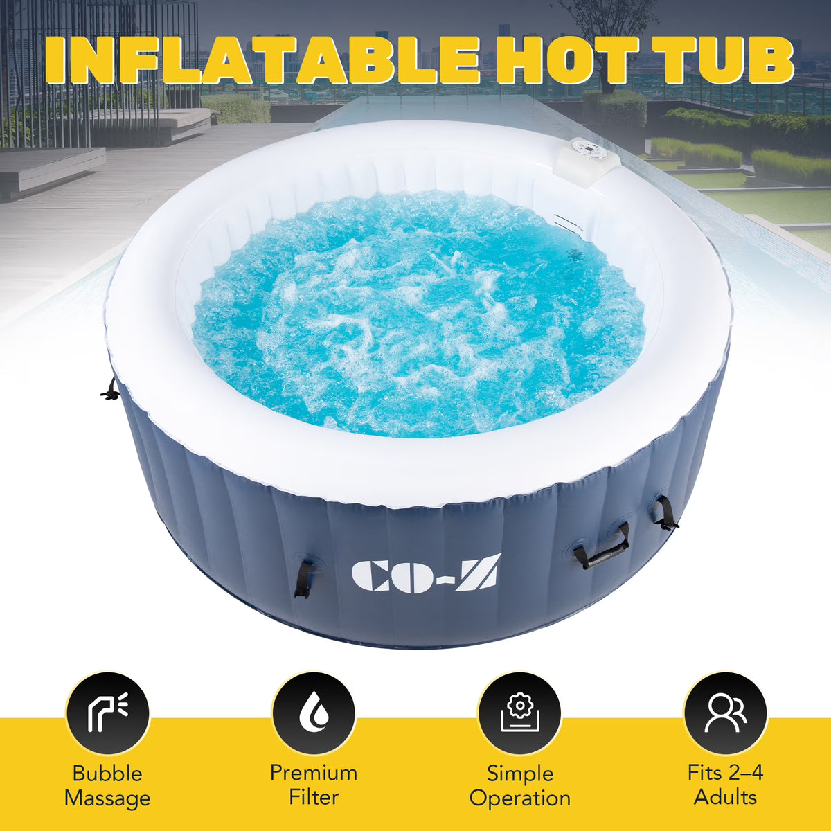 Blue PVC Inflatable Spa Tub with Heater & 120 Massaging Jets G33859