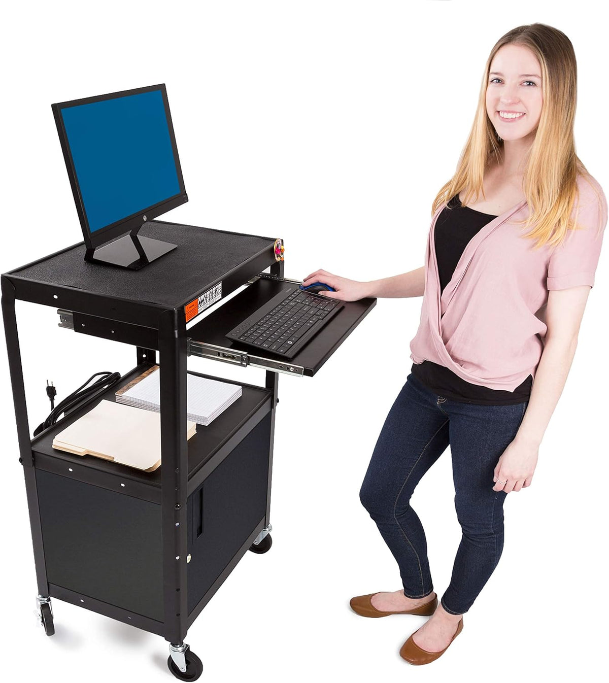 Black Extra Wide AV Cart with Locking Cabinet E277692