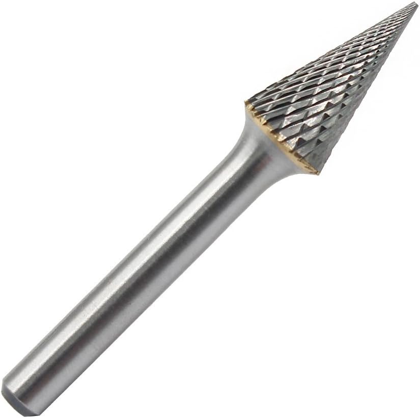 Tungsten Carbide Double Cut Rotary Burrs Pointed Cone Shape, 1/2'' Cutter Dia, 1'' Cutter Length, 1/4'' Shank, Pack of 2 G925