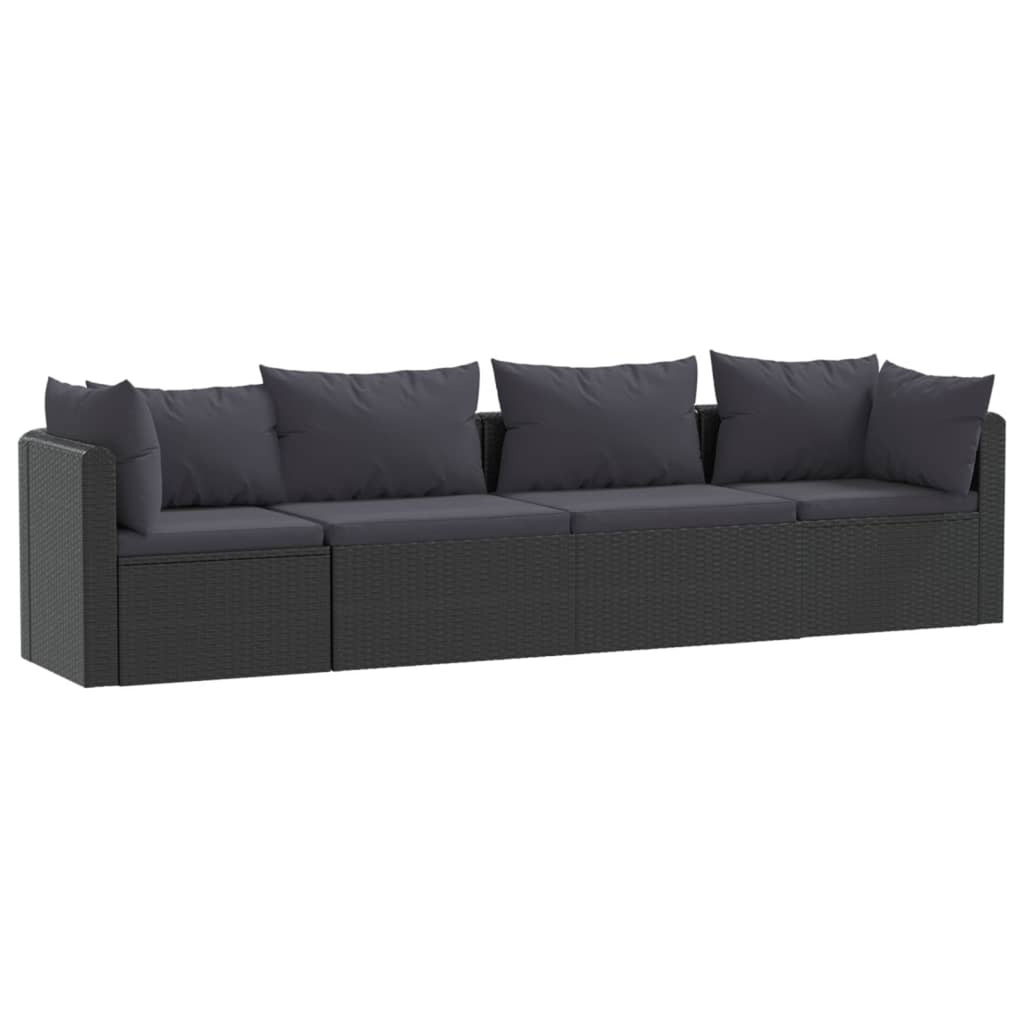 4 Piece Patio Sofa Set with Cushions Poly Rattan Black Q16074