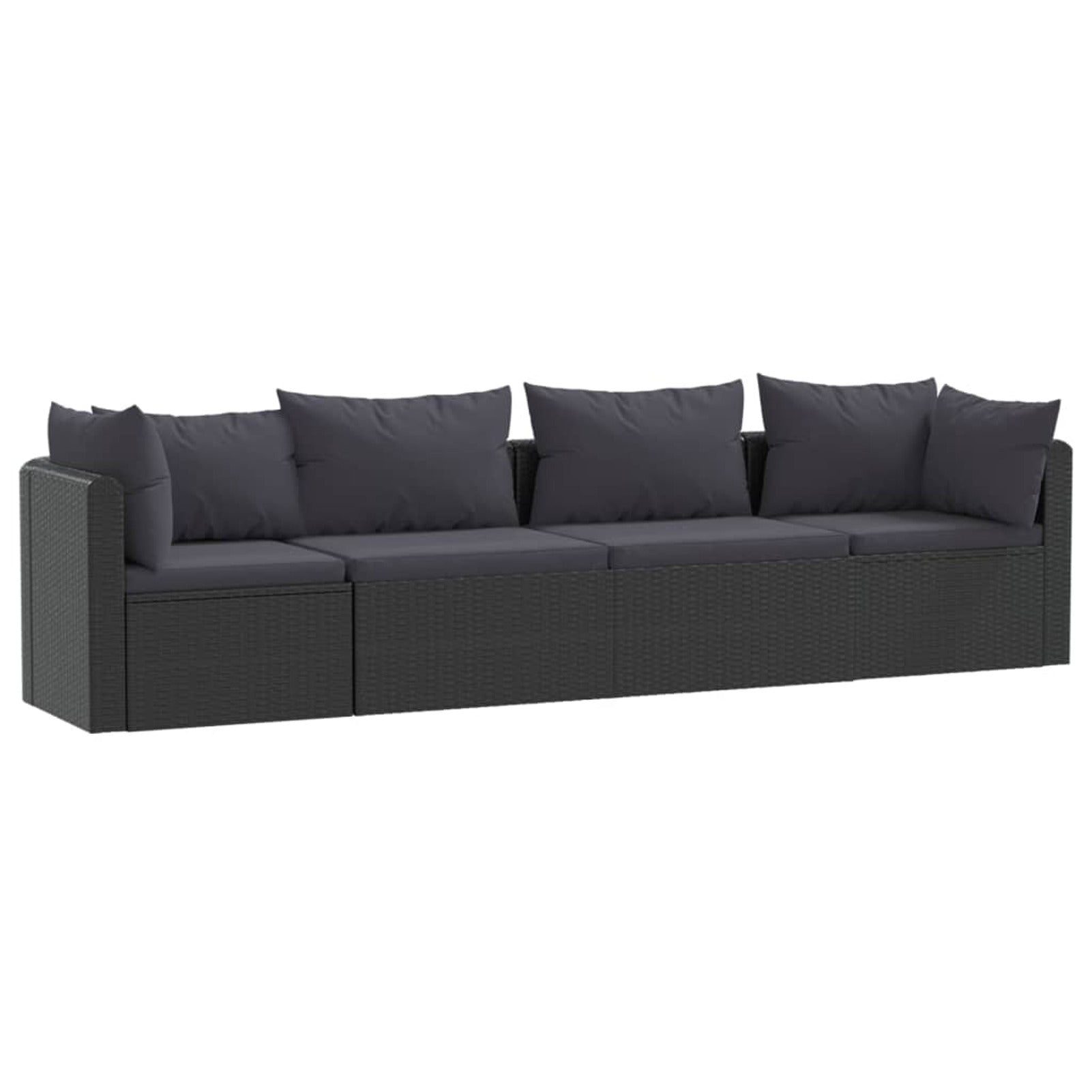 4 Piece Patio Sofa Set with Cushions Poly Rattan Black Q16074