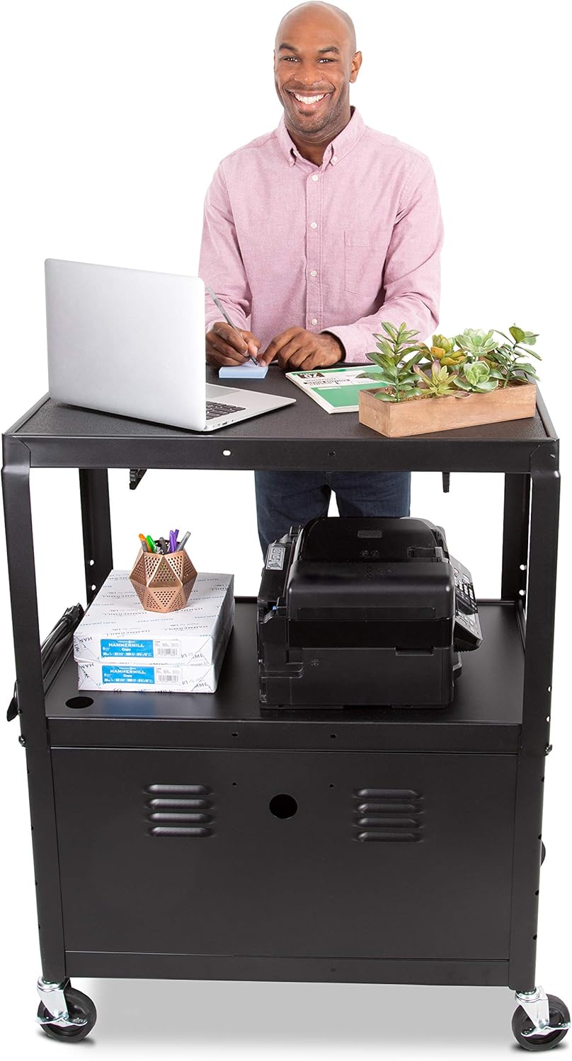 Black Extra Wide AV Cart with Locking Cabinet E277692